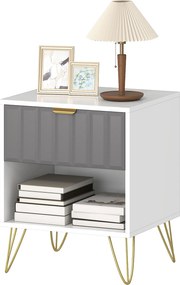 Mesa de cabeceira 45 x 40 x 55, mesa auxiliar com compartimento aberto, gaveta e puxador, pés em aço, branca