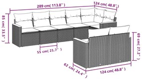 8 pcs conjunto sofás de jardim com almofadões vime PE preto