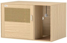 PawHut Móvel Caixa de Areia para Gatos Caixa de Areia para Gatos com Tapete de Arranhar e Porta de Vime 80x50x50 cm Branco | Aosom Portugal