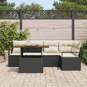 Conjunto de Sofá de Jardim vidaXL de 6 Peças com Almofadas Preto Ratta