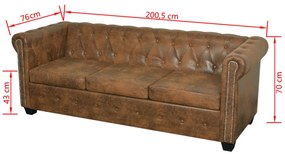 Conjunto de sofás de 2 + 3 lugares, Chesterfield, castanho