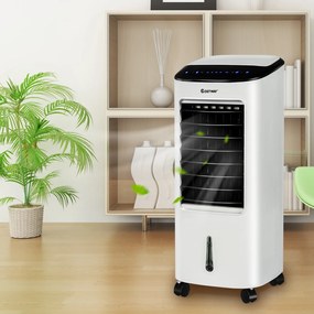 Refrigerador de ar Portátil Ventilador Humidificador Filtro 4 em 1 com Controlo Remoto Rodas para Casa Escritório  30 x 27 x 74 cm Branco