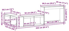 Mesa de cabeceira c/ secretária 222x122x75cm pinho castanho-mel