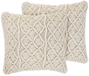 Conjunto de 2 almofadas decorativas em algodão com efeito de macramé creme claro 45 x 45 cm GOREME Beliani