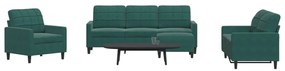 4 pcs conjunto de sofás com almofadões veludo verde-escuro
