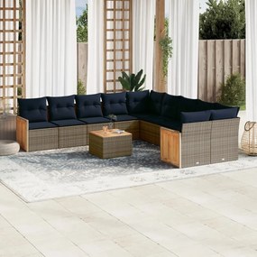 vidaXL 11 pcs conjunto sofás de jardim c/ almofadões vime PE cinzento