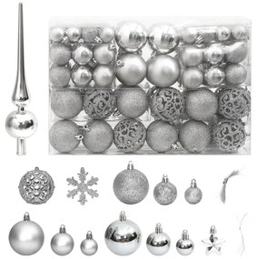 vidaXL 111 pcs conjunto de enfeites de Natal poliestireno prateado
