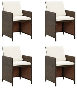 316776 vidaXL Cadeiras de jardim 4 pcs com almofadões vime PE castanho