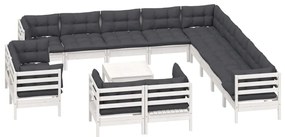 14 pcs conj. lounge de jardim c/ almofadões pinho maciço branco