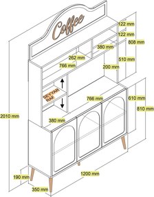 Armário Alto de Cozinha "Coffee" - 200x120x35 cm - Creme e Dourado - D