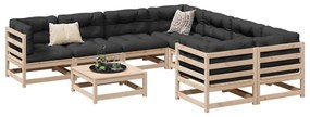 9 pcs conjunto sofás de jardim com almofadões pinho maciço