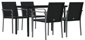 5 pcs conjunto de jantar p/ jardim c/ almofadões vime PE e aço