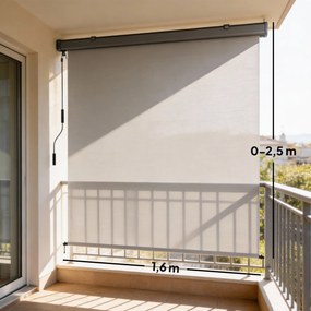Toldo vertical enrolável para exterior  250 x 160 cm para exterior com manivela e caixa em alumínio, creme