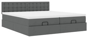 Estrutura de cama otomana com colchões tecido cinzento escuro