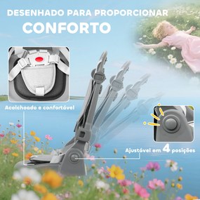 Triciclo Evolutivo 6 em 1 Dobrável Assento Giratório de 360° Guidador Parental Encosto Reclinável Toldo 111,5x52x98 cm Cinza