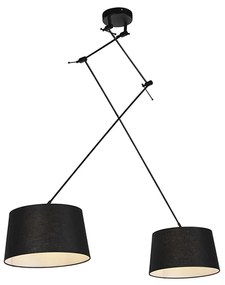 Candeeiro de suspensão preto com abajures de linho preto 35 cm 2-luzes - Blitz Moderno