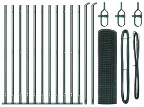 Conjunto de Posts de Cerca Verde 2 Postes Verde Aço 25 x 0.5 m