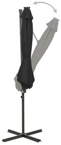 Guarda-sol jardim cantilever c/ poste e luzes LED 300 cm preto