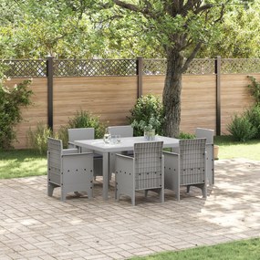 vidaXL Conjunto de Jantar de 7 Peças para Jardim com Almofadas Cinzento Claro Rattan de Polipropileno