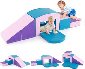 Blocos de escalada de espuma para crianças macios com 6 peças para actividades de escalada e gatinhar com rampa de túnel Azul