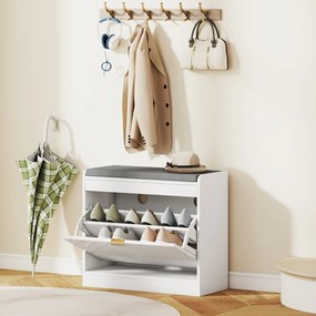 Banco para Calçado, 60 x 26 x 52,5 cm, Assento Almofadado, Branco