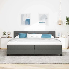 Cama Box Spring com Colchão e LED Cinza Escuro 200x200 cm Tecido