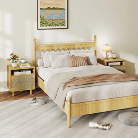 Mesa de Cabeceira Estilo Bohémio com Porta de Corda de Papel Prateleira Aberta e Abertura por Pressão 45x39x50 cm Cor Carvalho