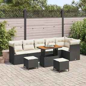 Conjunto de Sofá de Jardim vidaXL com Almofadas Preto Rattan Poliéster