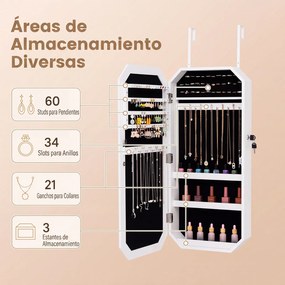 Armário de Joias, 36 x 10 x 80 cm, Espelho de Corpo Inteiro, Branco