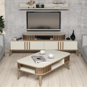 Conjunto de Mobiliário de Sala de Estar Eylül – Creme – Unidade TV: 16
