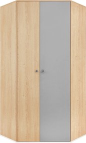 Roupeiro de canto Tesmonu 101, Carvalho, Cinzento, Branco, 190x90x90cm, 72 kg, Portas para roupeiro: Com dobradiças, Número de prateleiras: 5, Número de prateleiras: 5