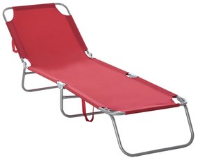 Outsunny Espreguiçadeira Dobrável Espreguiçadeira de Jardim com Encosto Ajustável em 5 Posições para Terraço 187x55x24 cm Vermelho