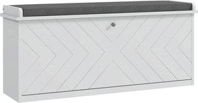Banco para sapatos com gaveta rebatível, almofada de assento e prateleira ajustável, 100 x 26 x 48 cm, branco