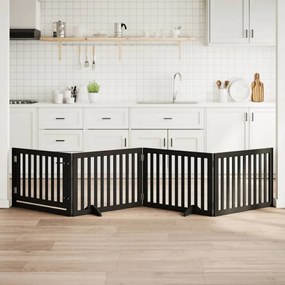 vidaXL Portão p/ cães com porta dobrável 4 painéis 320 cm álamo preto