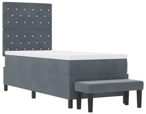 Cama Box Spring com Colchão &amp; Banco Cinza Escuro 80x200 cm Veludo