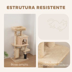 Arranhador para Gatos Grande Altura 104 cm com Plataformas Postes com Escova Bolas Suspensas e Almofadas para Arranhar Bege