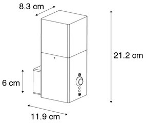 Candeeiro de parede exterior IP44 preto com detector de movimento - Dinamarca Moderno