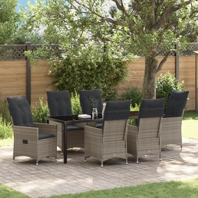 Conjunto de Jantar de Jardim de 7 Peças com Almofadas Cinza Poliéster