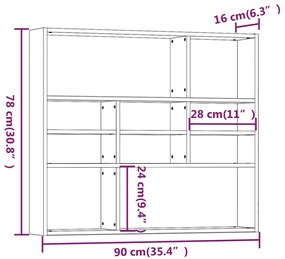 Prateleira parede 90x16x78 derivados madeira carvalho castanho