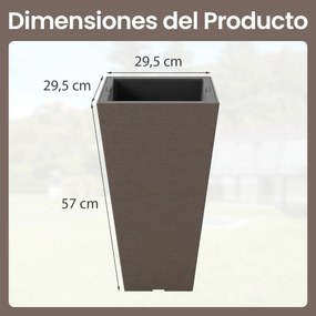 Conjunto de 2 vasos quadrados altos 29,5 x 29,5 x 57 cm com rega automática, cubo interior removível e orifícios de drenagem Castanho