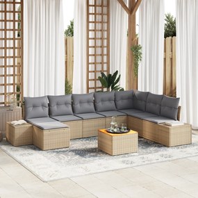 vidaXL Conjunto de Sofá de 9 Peças para Jardim com Almofadas Bege Rattan Polipropileno Acácia