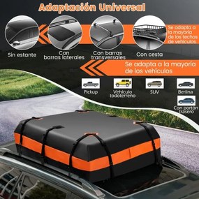Mala de tejadilho para carro 424L à prova de água com fecho e tapete antiderrapante 112 x 86 x 43 cm Laranja e Preto