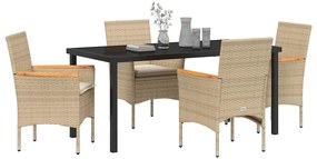 Conjunto de Jantar de Jardim com 5 Peças e Almofadas Bege em Rattan Si
