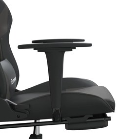 Cadeira gaming massagens c/ apoio pés couro artif. preto/cinza