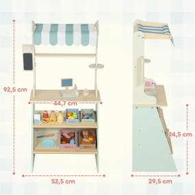 Conjunto de 34 Peças de Supermercado Infantil, 40 x 30 x 92,5 cm, Loja de Madeira, Verde