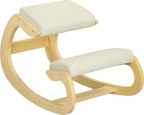 Cadeira Ergonómica de Joelhos com Almofadas Acolchoadas Estrutura de Madeira para Melhor Postura Escritório 55x85x55 cm Creme