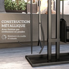 Conjunto de 5 Ferramentas para Lareira, 31 x 20 x 64 cm, Construção em Metal, Preto