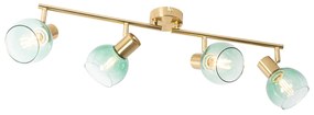 Candeeiro de teto Art Deco dourado com vidro verde 4 luzes - Vidro