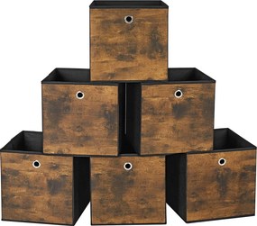 Conjunto de 6 caixas de arrumação 30 x 30 x 30 cm Castanho Vintage-preto