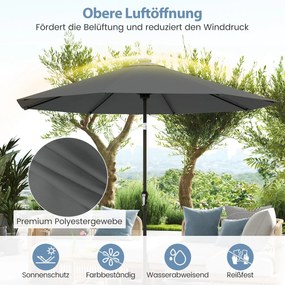 Guarda-sol de 300 cm com iluminação LED solar, 9 modos de iluminação, guarda-sol de jardim com manivela, cinzento